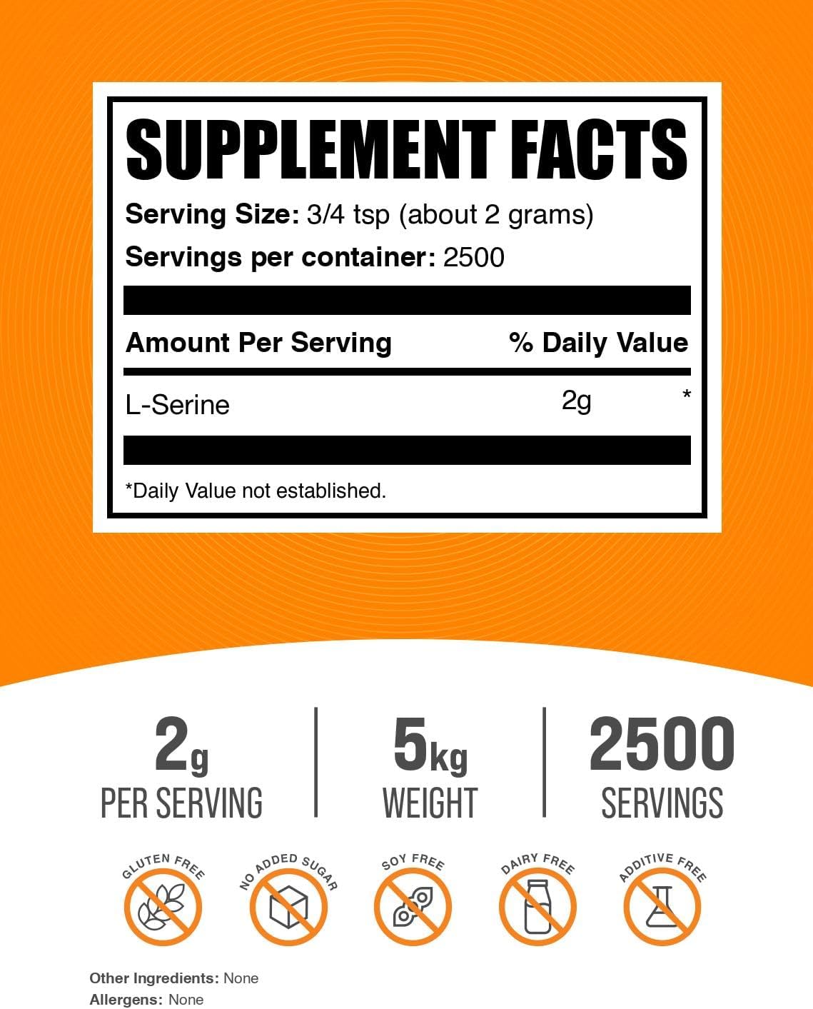 BulkSupplements.com L-Serine Powder - Serine Supplement, Amino Acid Powder - Unflavored & Gluten Free, 2g per Serving, 1kg (Pack of 5) (11 lbs)