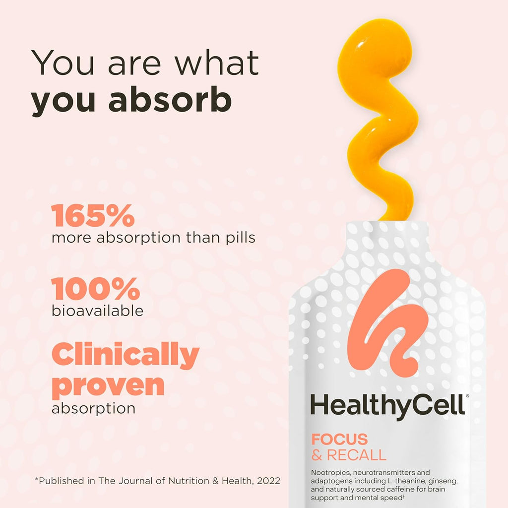 Healthycell Telomere Length Healthy Aging Supplement + Focus & Recall Brain Supplement for Memory & Focus Bundle