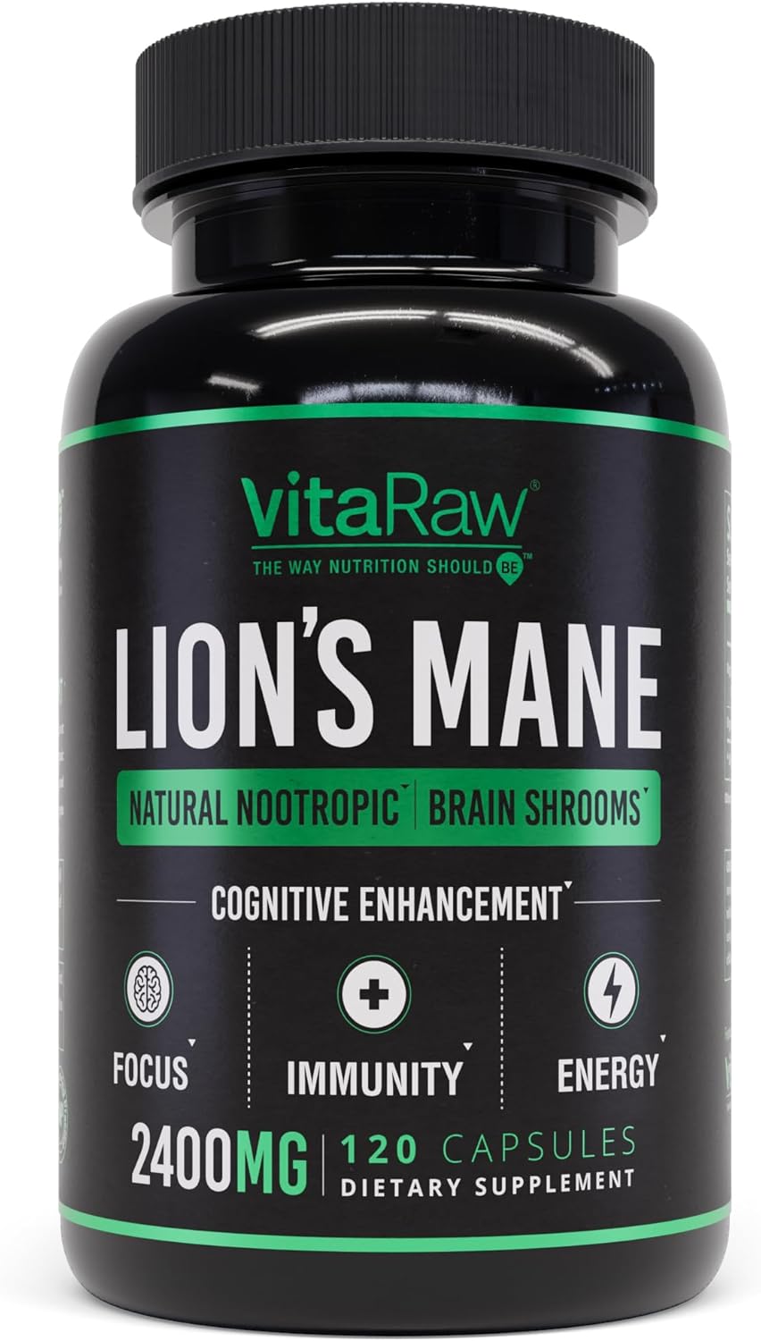 Organic Lions Mane Supplement Capsules 2400 mg - Powerful Nootropic - Helps Maintain Memory, Energy, and Mental Clarity - Vegan Brain Booster Focus Pills - Real Lion's Mane Supplement