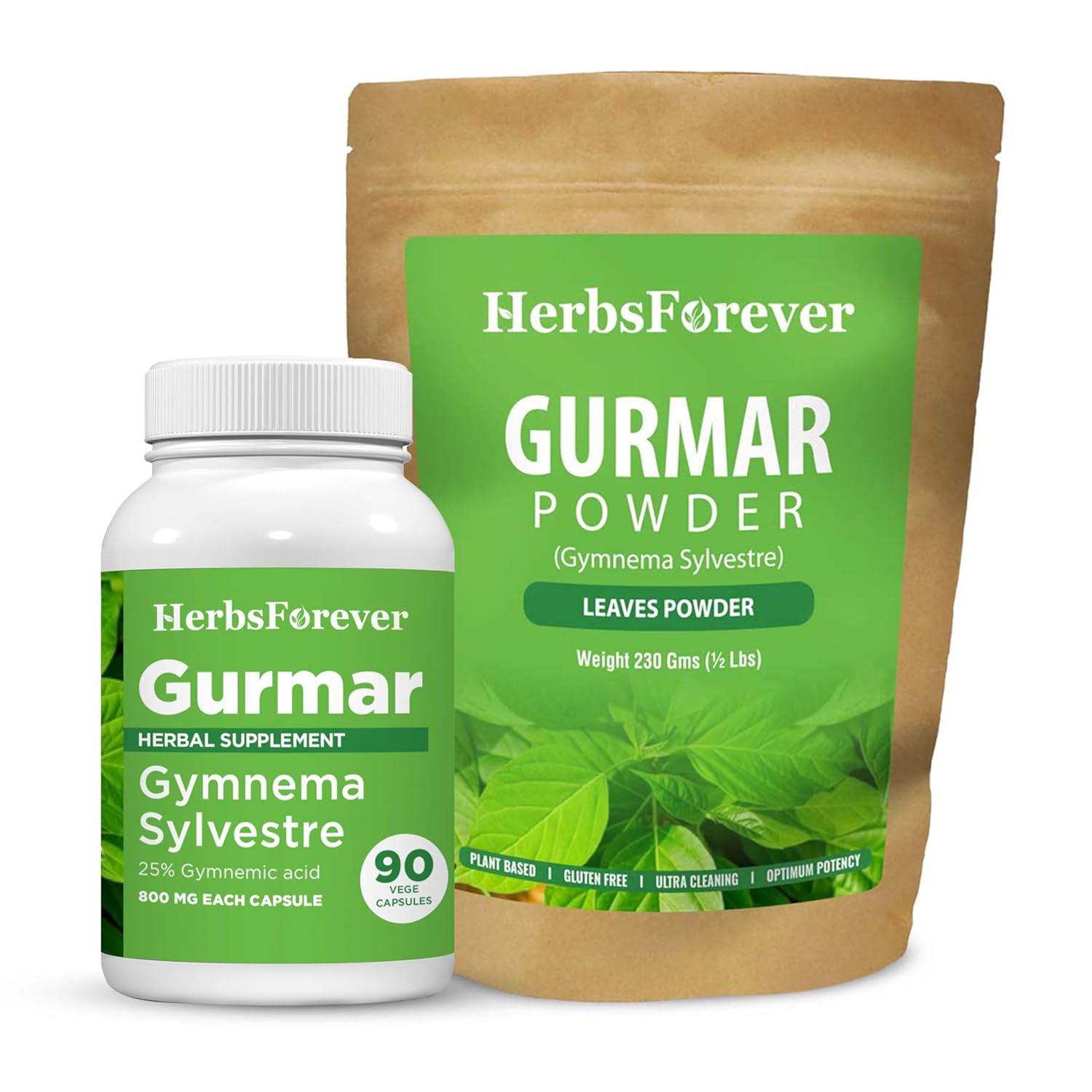Gurmar Gymnema Sylvestre Capsules & Powder (Pack of 2) | Natural Herbal Supplement | Non-GMO, Vegan