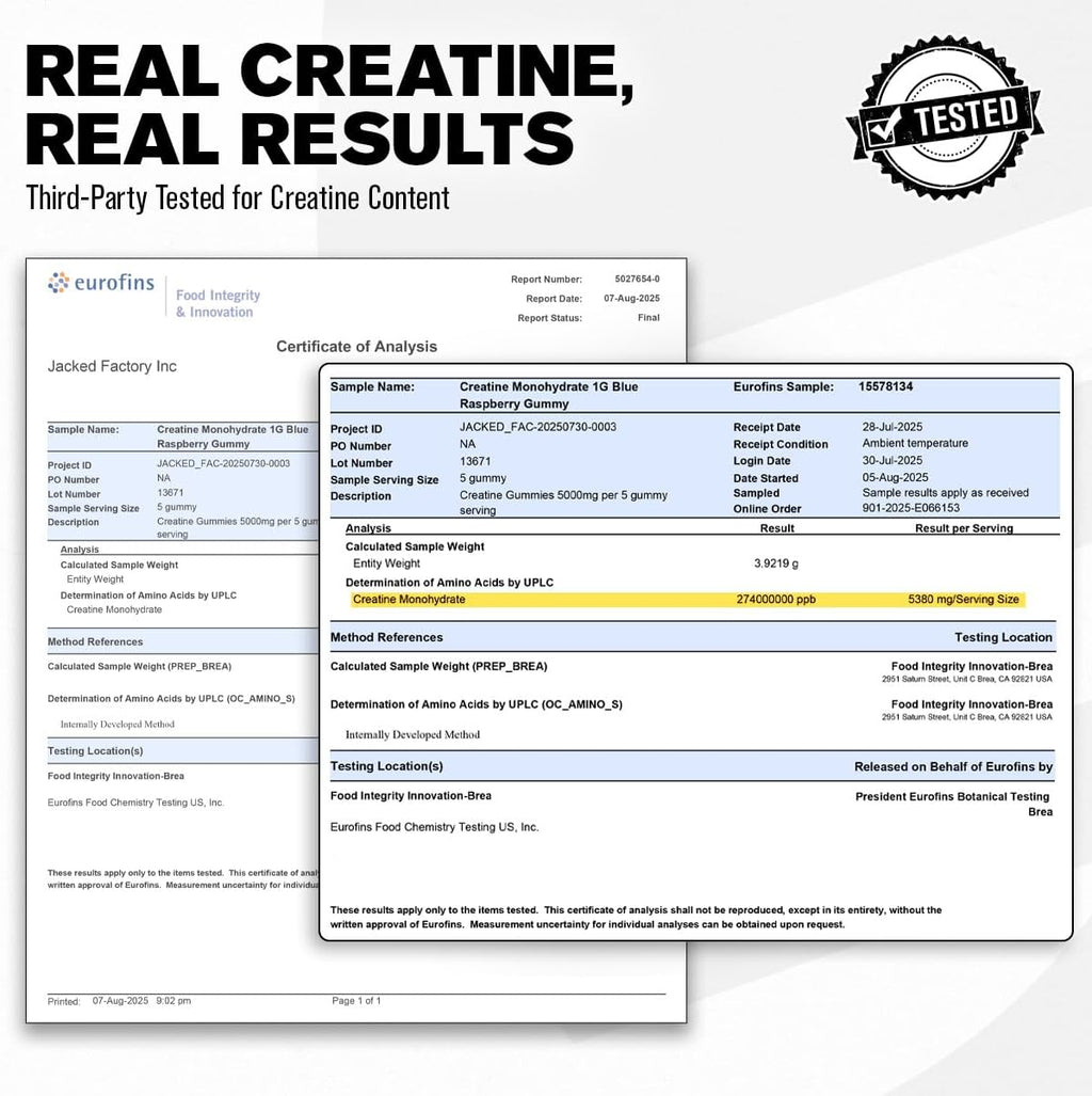 Jacked Factory Creatine Monohydrate Gummies 5g Daily Dose (1g per Gummy) - Creatine Gummy for Men and Women, Vegan-Friendly, Travel-Friendly, Third-Party Tested - 150 Gummies, Blue Raspberry