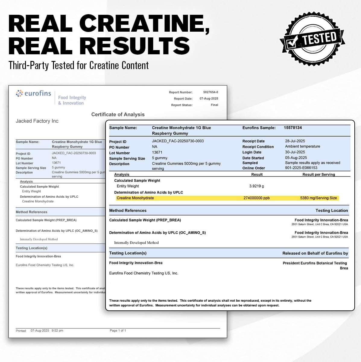 Jacked Factory Creatine Monohydrate Gummies 5g Daily Dose (1g per Gummy) - Creatine Gummy for Men and Women, Vegan-Friendly, Travel-Friendly, Third-Party Tested - 150 Gummies, Blue Raspberry