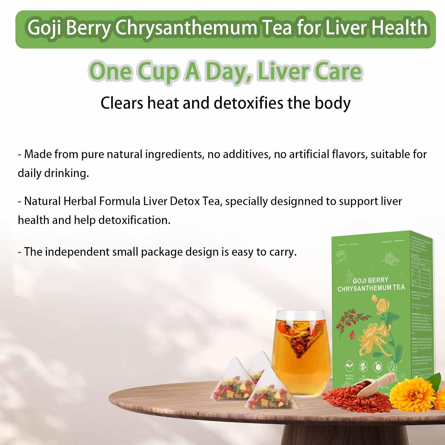 Goji Berry Chrysanthemum Tea, Dandelion Wolfberry Tea for Liver Health, Liver Detox Clear the Liver and Improve Eyesight 150g(1box,15 Bags) (3)