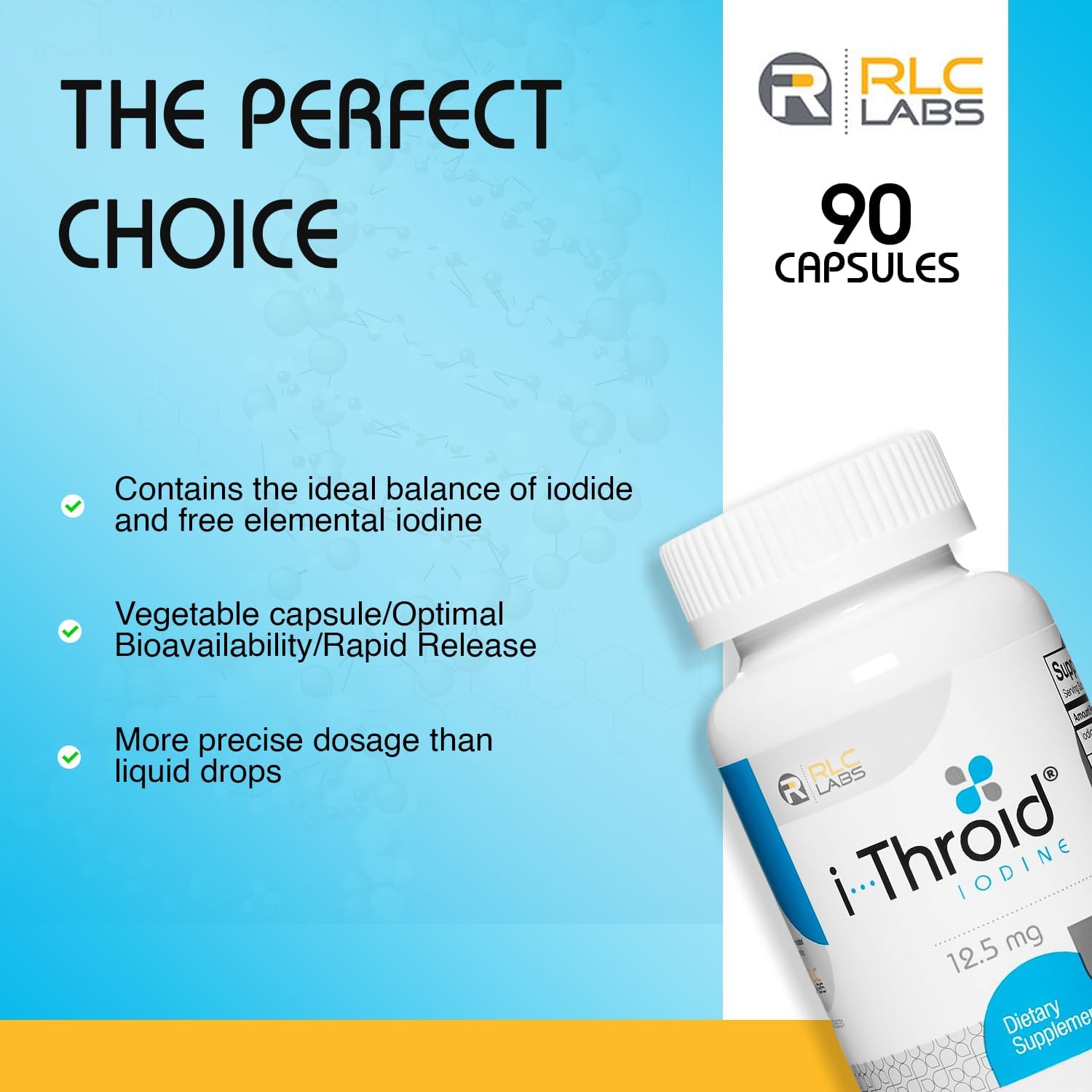 RLC, i-Throid 12.5 mg, Iodine and Iodide Supplement to Support Thyroid Health and Hormone Balance, 90 capsules (90 servings)