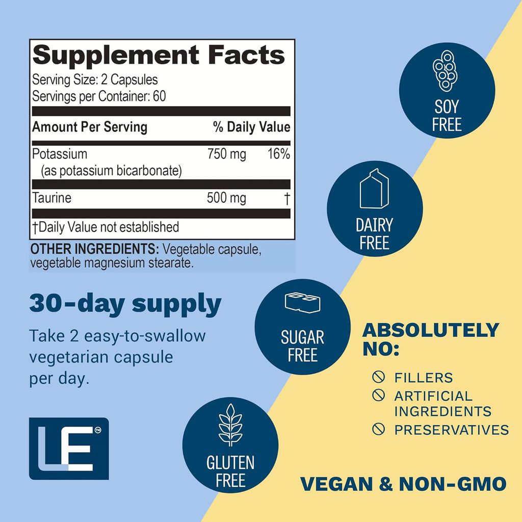 Life Enhancement Cardio Potassium Supplement Supports Muscle, Nerve & Cardiovascular Health – 750 mg Potassium Bicarbonate Promotes with No Additives and is Made in USA (120 Capsules – 60 Servings)