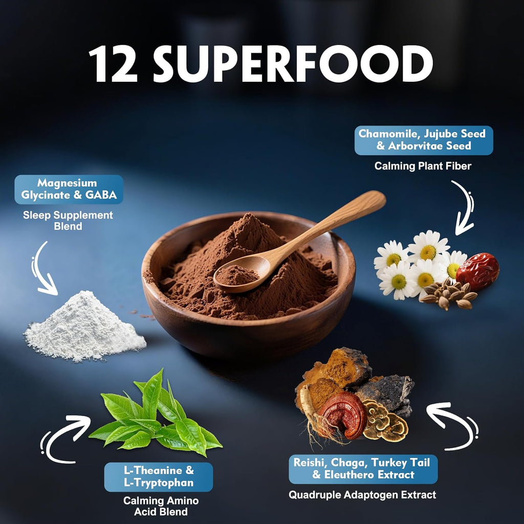 Veltracha Magnesium Hot Cocoa, Mushroom Hot Chocolate Powder with Reishi, GABA & L-Theanine, Natural Sleep Aid Drink Mix for Melatonin-Free, 20 Servings