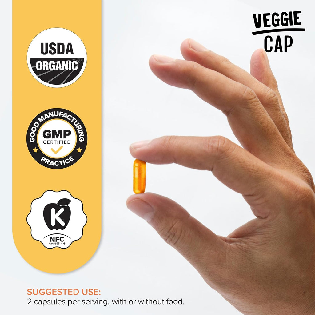 USDA Organic Carrot Powder Capsules (120), Grown in USA, Eye Support, Beta Carotene, Vitamin A, Carotenoids, Antioxidants,106°F Max, Vegan, Kosher-2 Months Supply