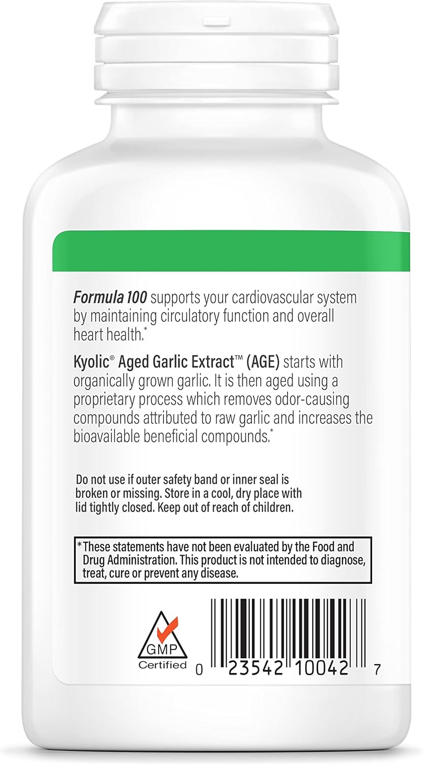Kyolic Aged Garlic Extract Formula 100, Original Cardiovascular, 200 Capsules (Packaging May Vary)
