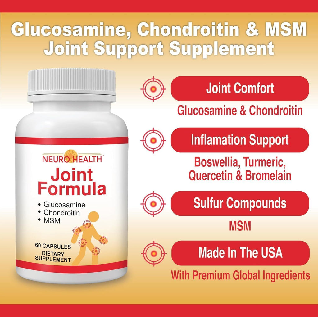 Joint Formula with Glucosamine, Chondroitin and MSM, 60 Capsules (1 Bottle) Turmeric/Joint Support Supplement for Bones, Back, Knees, Hands/Used for Cartilage & Joint Support