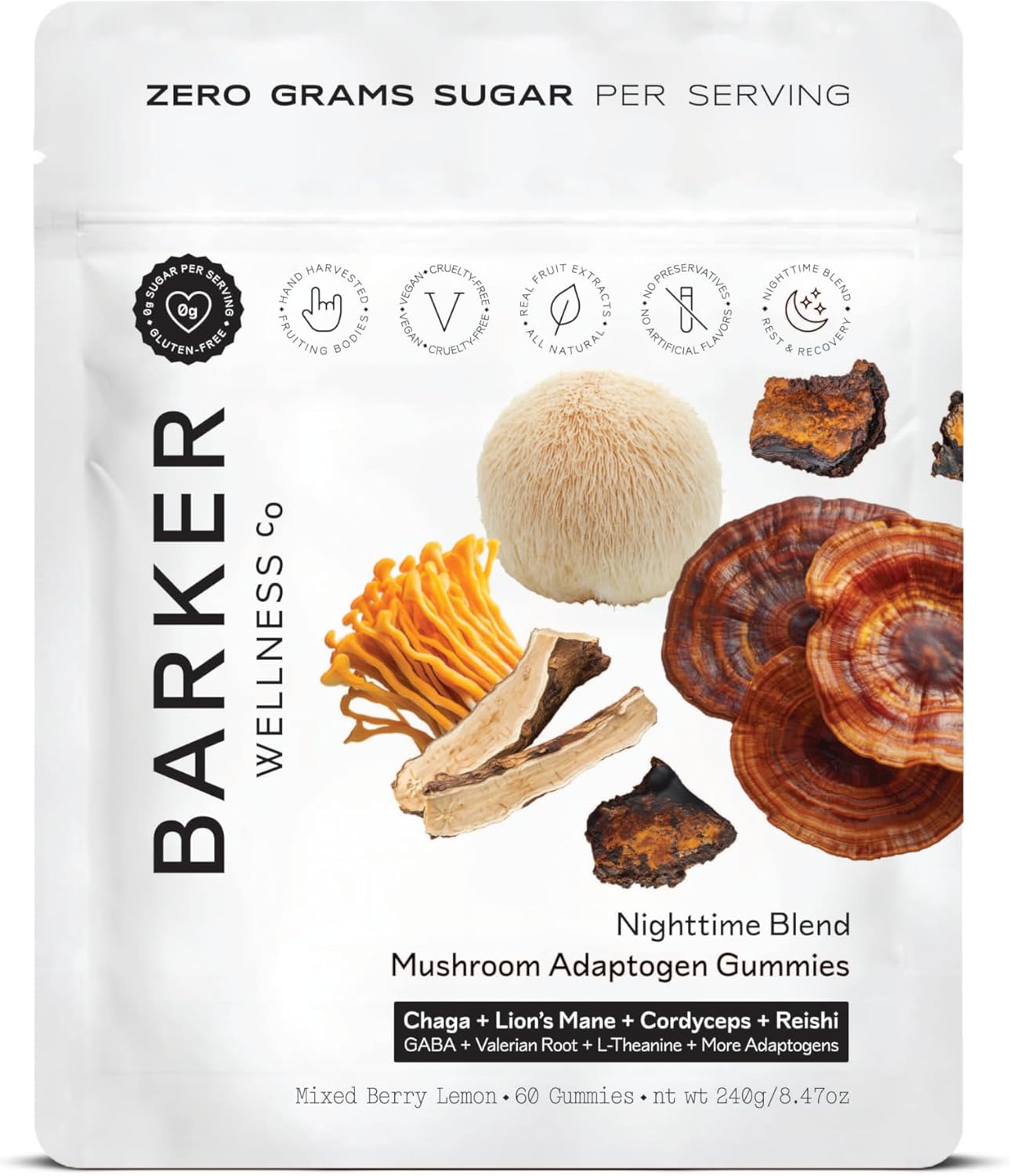 Barker Wellness Daytime & Nighttime Mushroom Gummies Bundle - Sugar-Free, Vegan with Reishi, Lion's Mane, Cordyceps - Focus, Energy, Relaxation & Sleep Support - 120 Count