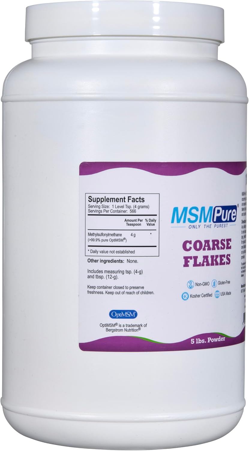 KALA HEALTH MSMPure Coarse MSM Powder Flakes – US-Made MSM for Joint Health, Skin Appearance, and Hair & Nail Support – 5 lb, Organic Sulfur