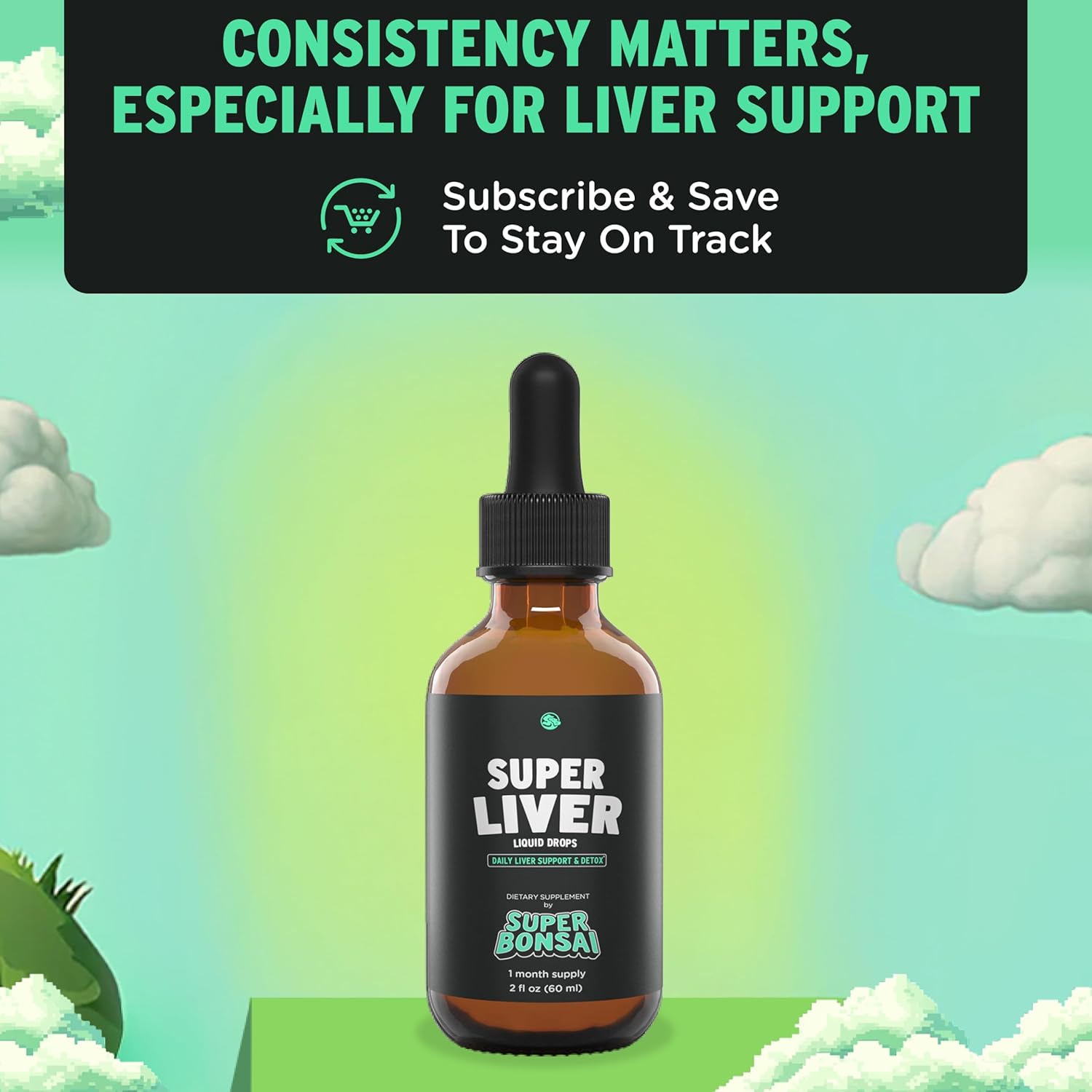 SUPERBONSAI Super Liver Support with Milk Thistle - All Natural Liver Cleanse Detox & Repair Aid - Doctor-Formulated Liver Supplement - Liquid Herbal Formula for Liver Health - 2 Month Supply (2 Pack)