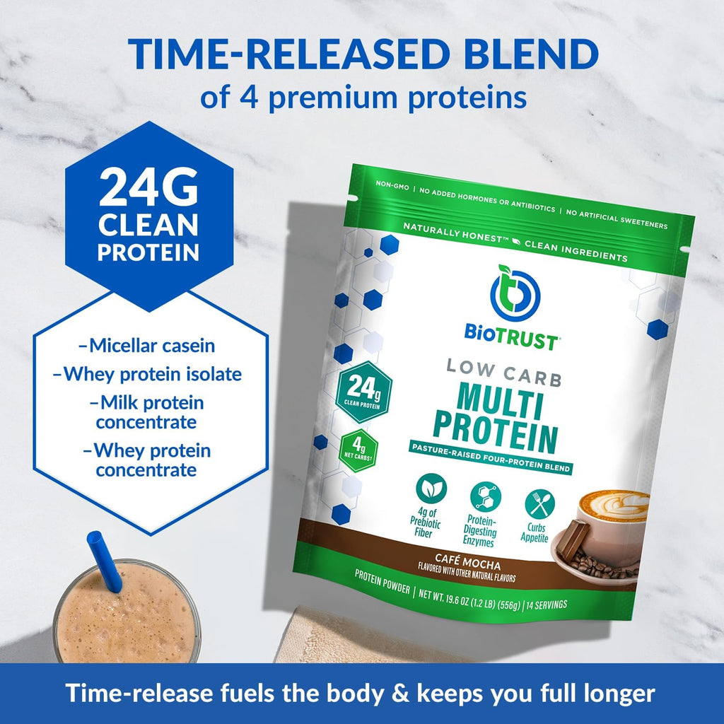 BioTrust Low Carb Protein Powder – Delicious Whey & Casein Blend from Grass-Fed Hormone Free Cows – Non GMO, Gluten Free (Cafe Mocha)