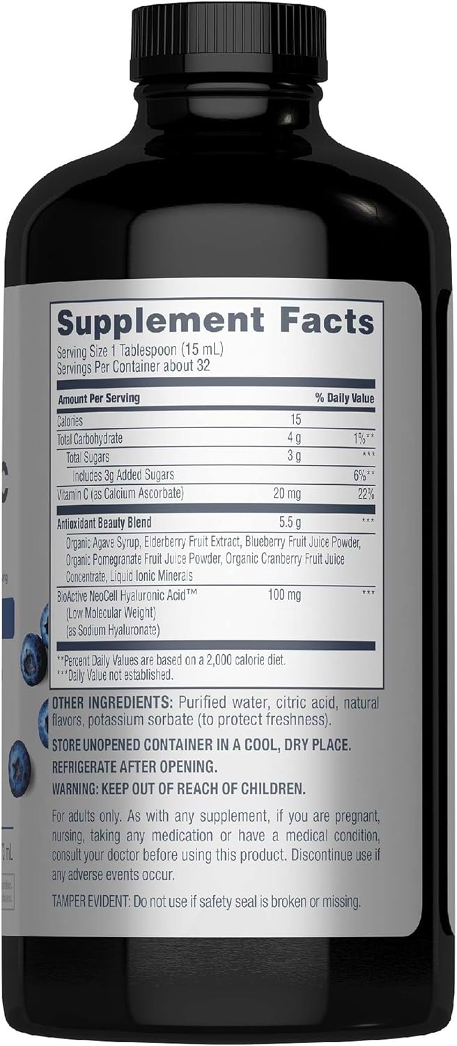NeoCell Hyaluronic Acid Liquid with Vitamin C, Berry, 16 Fl Oz (Pack of 1) - Packaging May Vary
