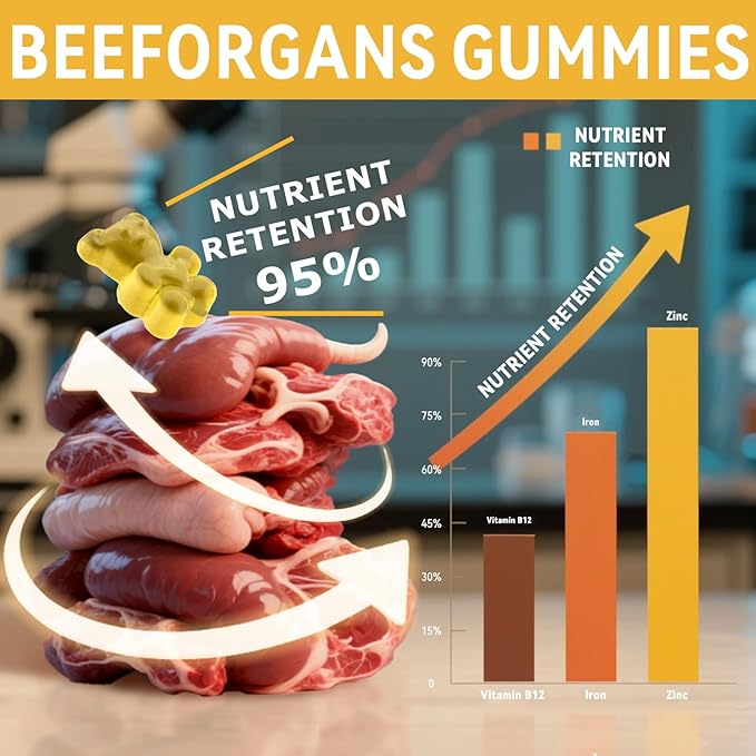 Beef Organ Supplement for Women：Grass Fed Beef Organ Gummies Supplement, Wellness with Liver Heart Kidney Pancreas Spleen Supports Women's Overall Energy and Health Non-GMO(60 Gummies)