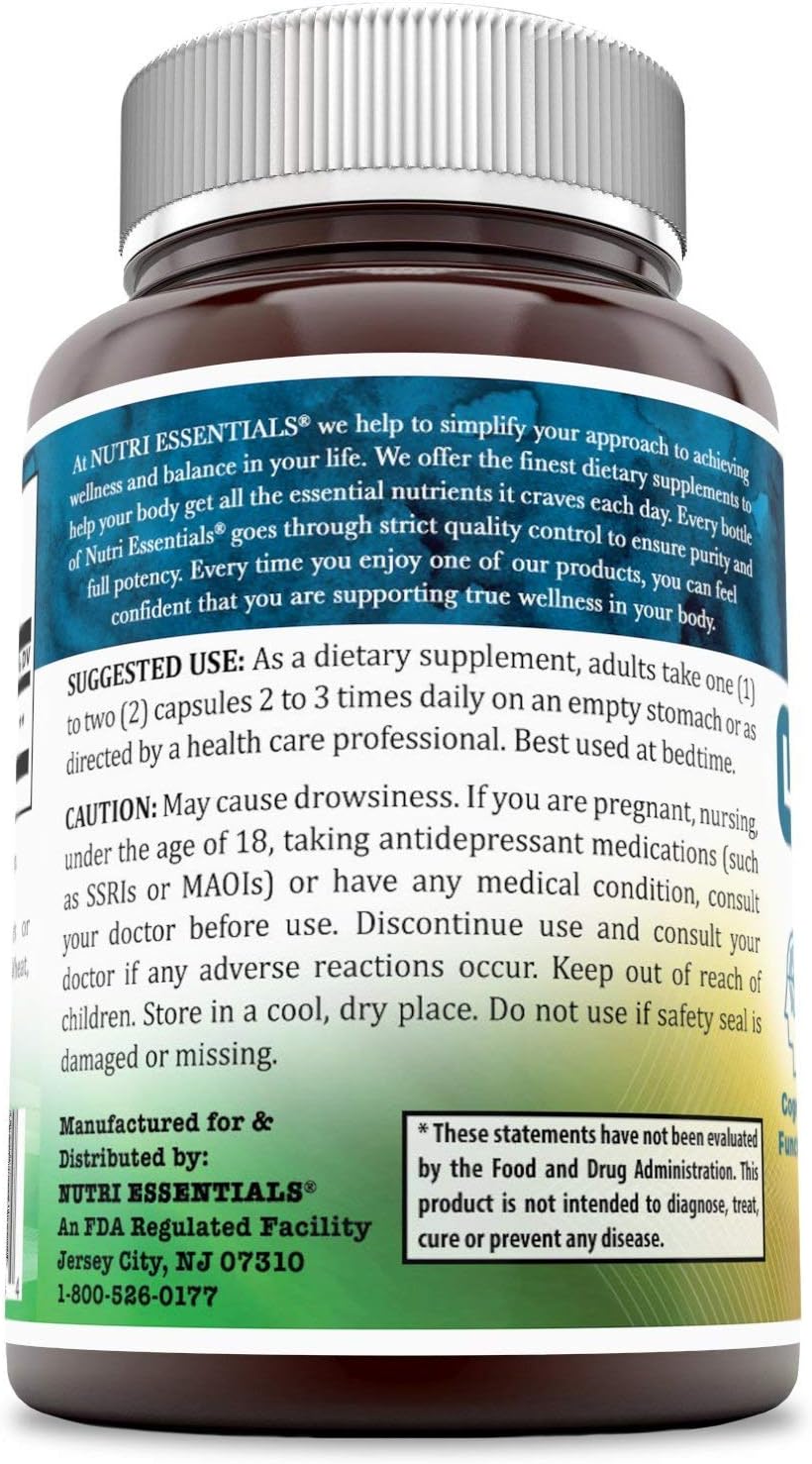 L-Tryptophan Dietary Supplement - Natural Sleep Supplements with 500 mg of Free Form L Tryptophan - Circulation & Immune Support 120 Capsules