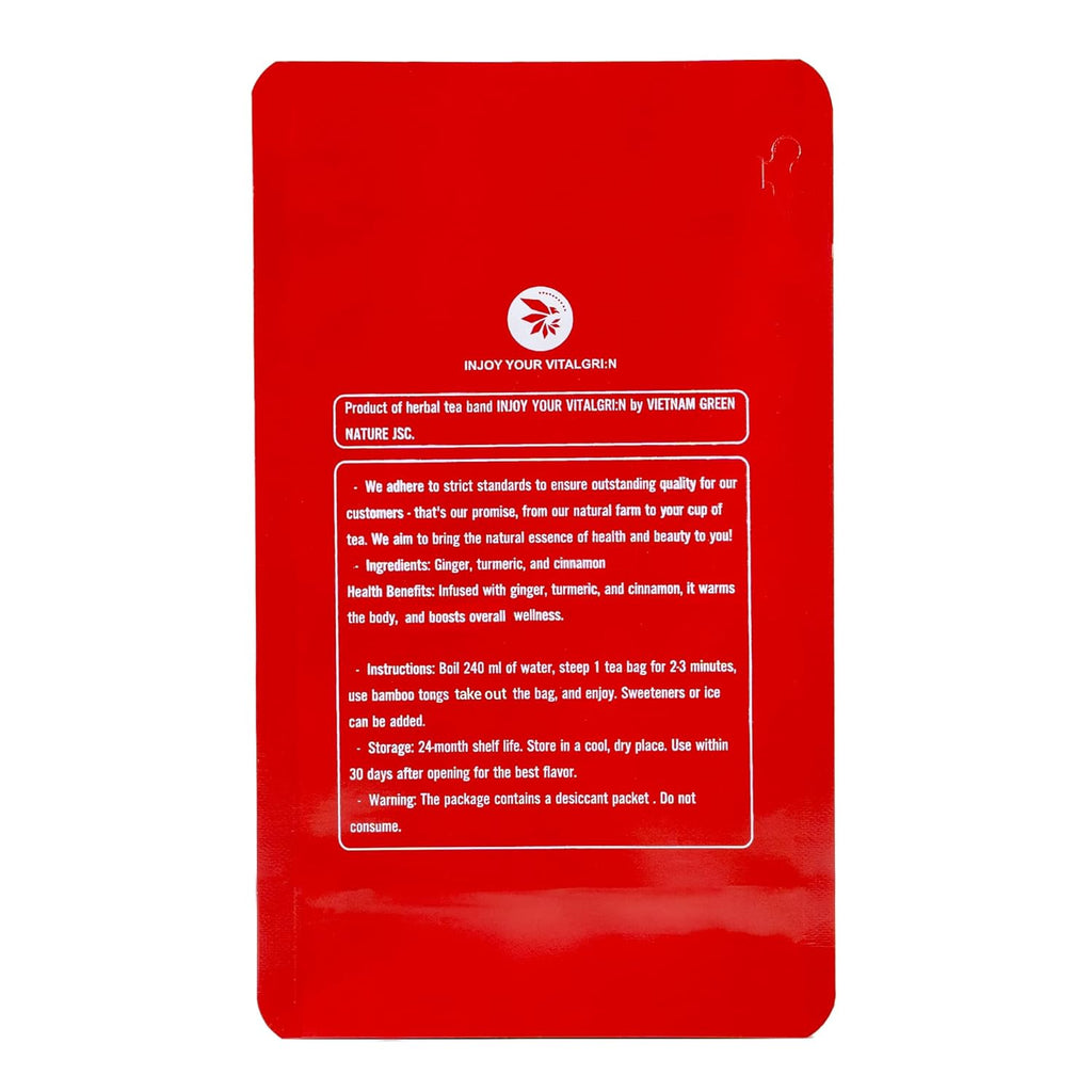 Ginger Cinnamon Turmric Tea Bags with Bamboo Tong - 55 Count (+5 Count), 5.47 oz, Re-Steep Corn Based Bag, Natural Herbal Tea for Body Warm, Liver Support