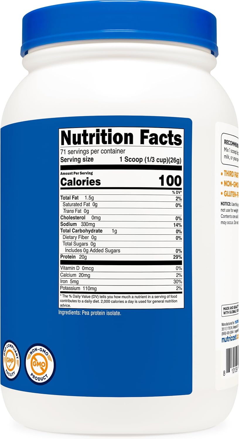 Nutricost Pea Protein Powder (4 LBS) Unflavored - 20g of Vegan Pea Protein Isolate, GMO-Free, Gluten-Free, 71 Servings