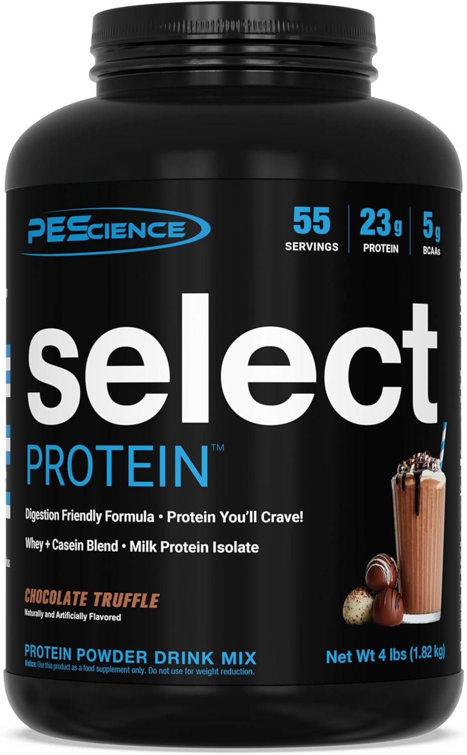 PEScience Select Protein Powder, Whey and Casein Blend, Clean Protein Powder for Women and Men, Low Calorie, Low Carb, Keto Friendly, Gluten Free, Chocolate Truffle, 55 Servings
