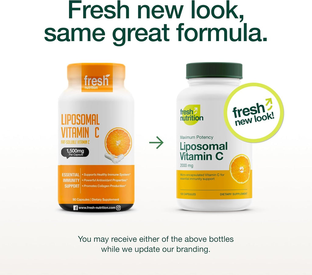 Fresh Nutrition Liposomal Vitamin C - 2000mg DNA Verified & Potent VIT C (from ascorbic acid)– Swallow or Pour Powder into a Drink, All Natural Vegan Friendly, Non-GMO, Gluten-Free, Dairy-Free