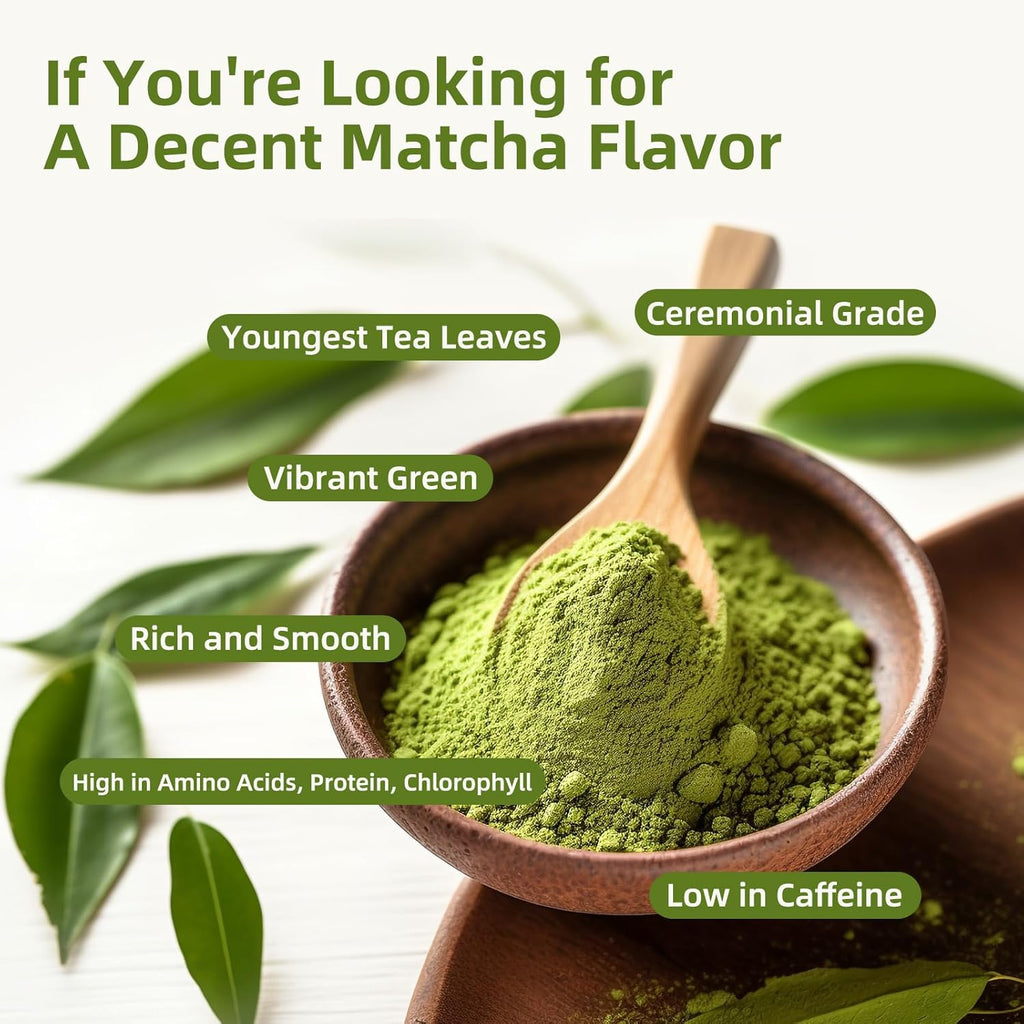 GANOHERB Mushroom Matcha Latte Powder, 7.4 Ounce, 7 Superfood Mushrooms with 25% Beta-Glucans, Lions Mane, Reishi, Chaga, Coconut Powder, Ceremonial Grade Matcha Latte Green Tea