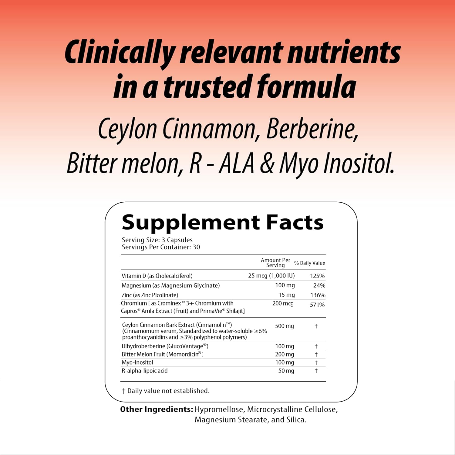 Blood Sugar Complex with Berberine (Dihydroberberine) Ceylon Cinnamon Bitter Melon Myo-Inositol R-ALA Vit. D Chromium Magnesium & Zn–Supports Healthy Sugar Metabolism–90 NutriSulin Supplement Capsules