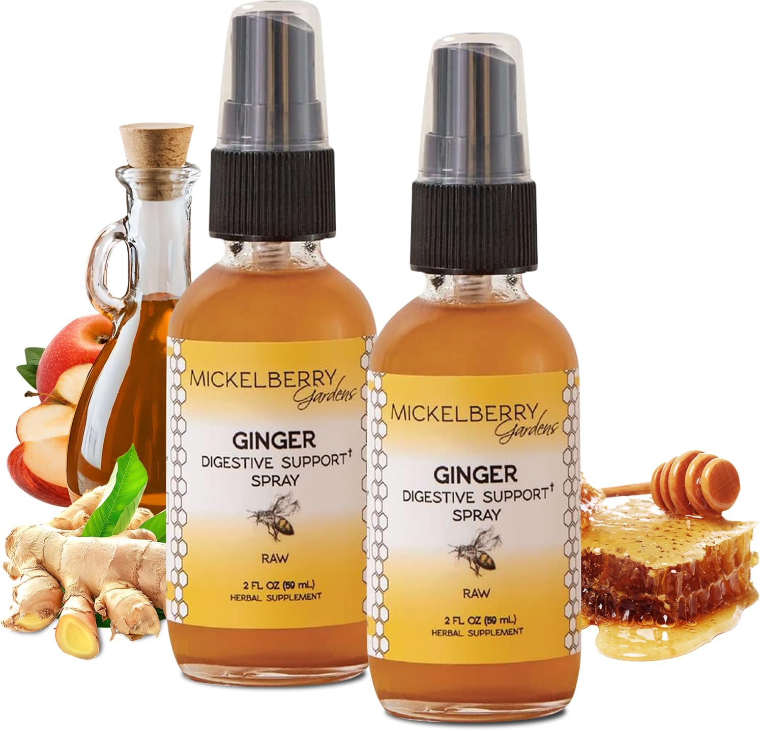 Mickelberry Gardens Immune Support Ginger Honey Spray – Organic Ginger Shots & Syrup for Immunity Boost, Digestive Health, and Wellness – 2 Oz (Pack of 2)