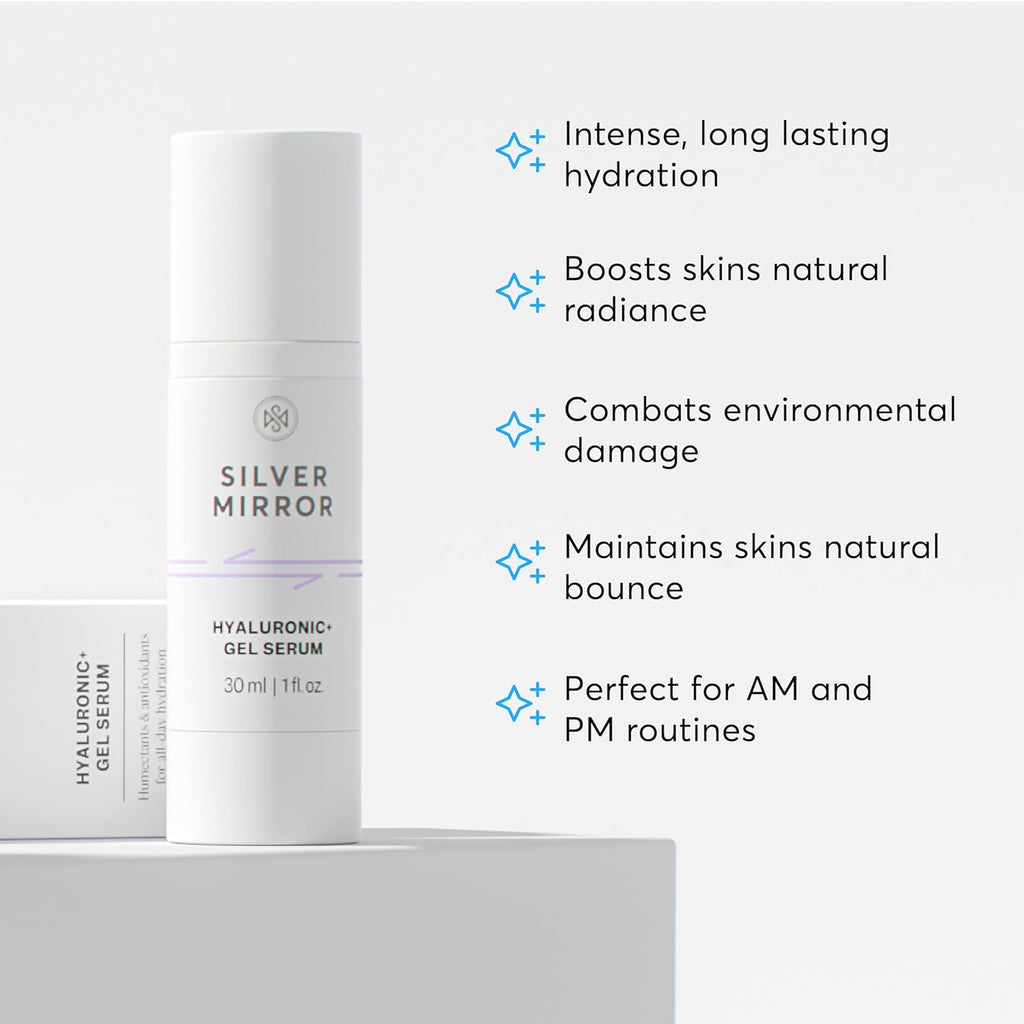 Hyaluronic Acid Serum for Face (1 Fl Oz) Gel Serum for Face, Hydrate, Plump, Brighten, Tone and Smooth the Appearance of Wrinkles, for All Skin Types, By Silver Mirror