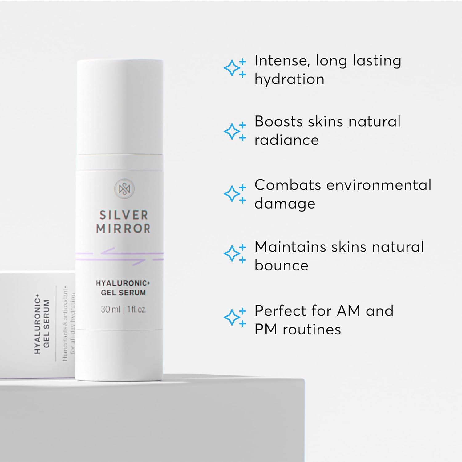 Hyaluronic Acid Serum for Face (1 Fl Oz) Gel Serum for Face, Hydrate, Plump, Brighten, Tone and Smooth the Appearance of Wrinkles, for All Skin Types, By Silver Mirror