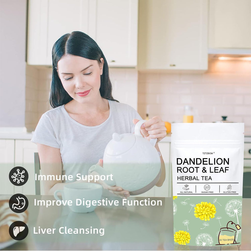 TZTZBOM Natural Dandelion Leaf & Root Tea bags, Energizing Dandelion Tea for Liver & Kidney Health & Boost Immune System (20 Tea Bags) Non-GMO - Caffeine-free