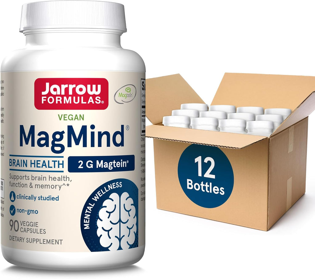 Jarrow Formulas Magnesium L-Threonate, MagMind Brain Supplements for Memory Support, 90 Veggie Capsules, Up to a 30 Day Supply, Pack of 12