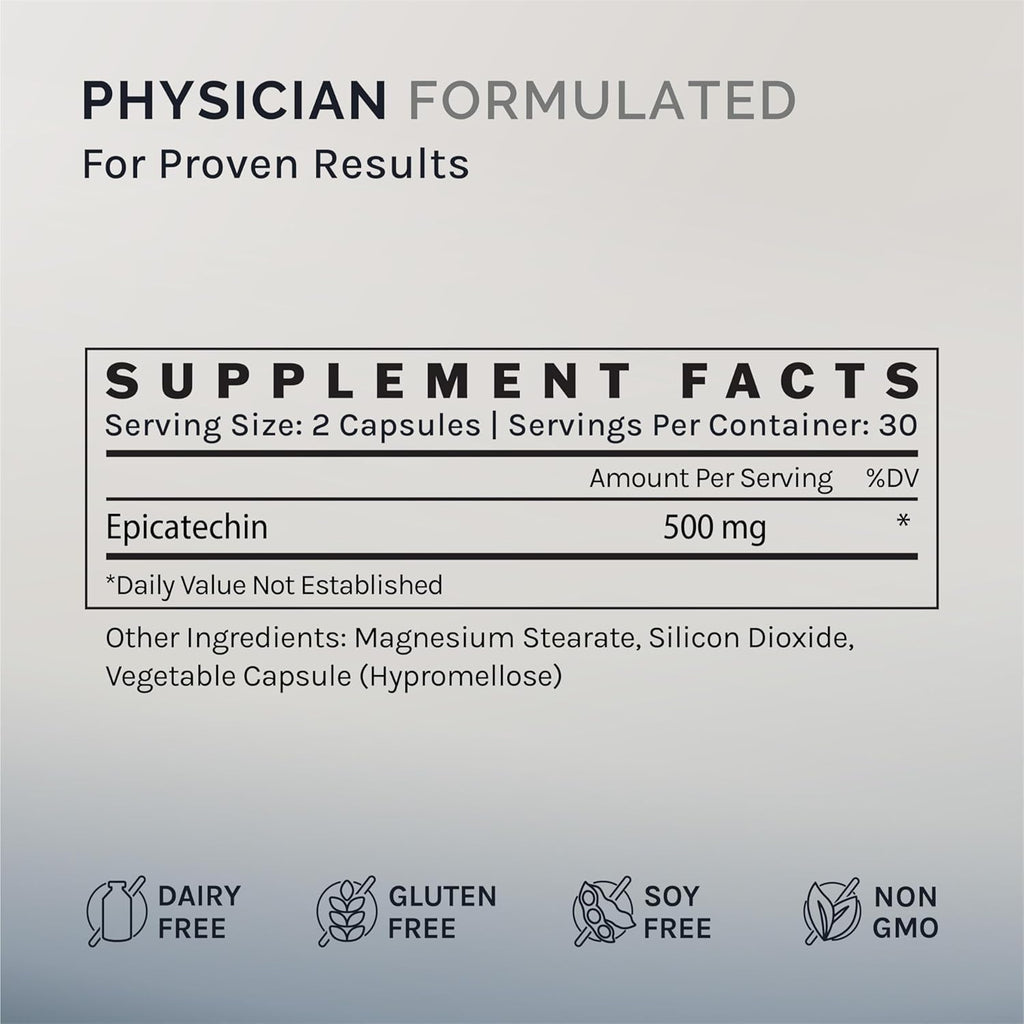 InfiniWell Epicatechin Supplement - Support Muscle Building & Nitric Oxide Production - Promote Healthy Protein Synthesis, Exercise Recovery, Antioxidant Support & Cognitive Function (60 Capsules)
