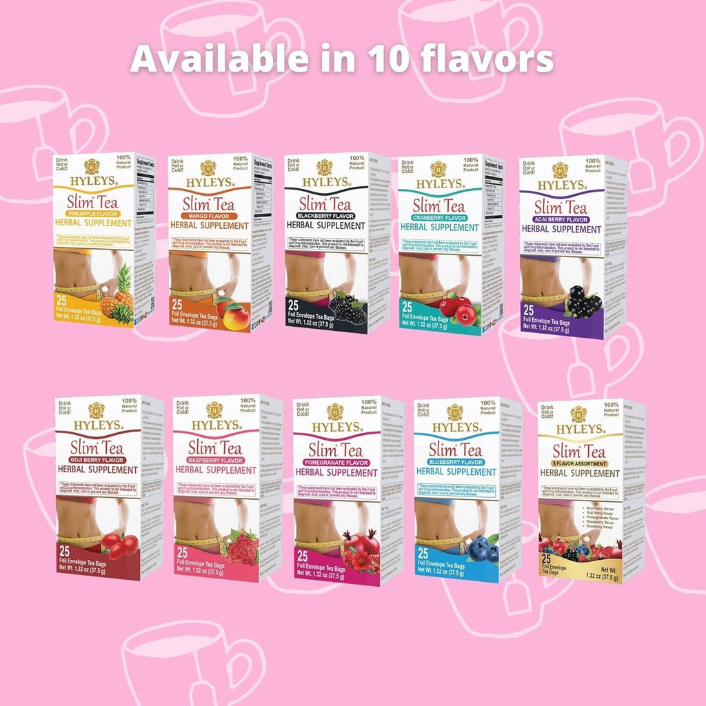 Hyleys Slim Tea Pomegranate Flavor - Weight Loss Herbal Supplement Cleanse and Detox - 25 Tea Bags (6 Pack)