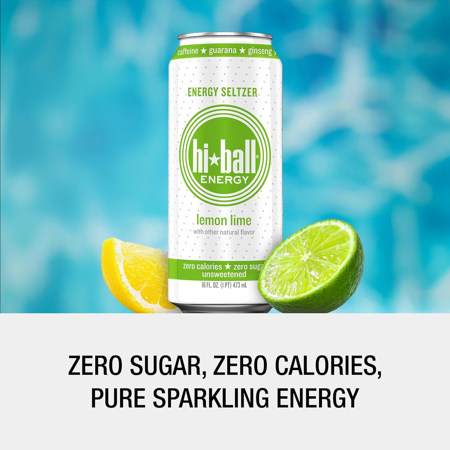 Hiball Clean Energy Drink - Lemon Lime - Zero Sugar, Zero Calorie Sparkling Water with 160mg Organic Caffeine, 50mg Organic Ginseng, 50mg Organic Guarana - 16 fl oz (8-Pack)