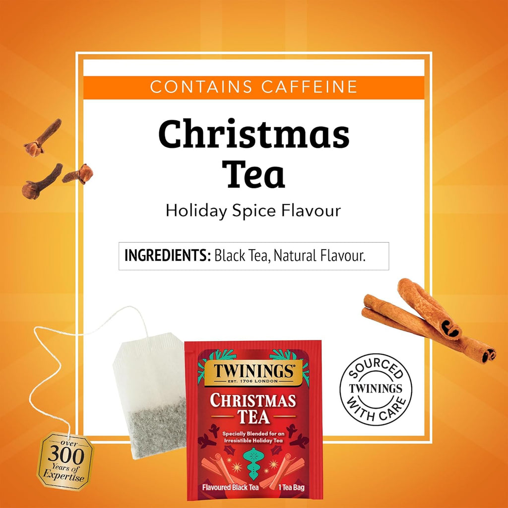 Twinings Christmas Black Tea Individually Wrapped Bags, 20 Count (Pack of 1), Aromatic Cinnamon & Clove, Caffeinated, Enjoy Hot or Iced, 20 Teabags