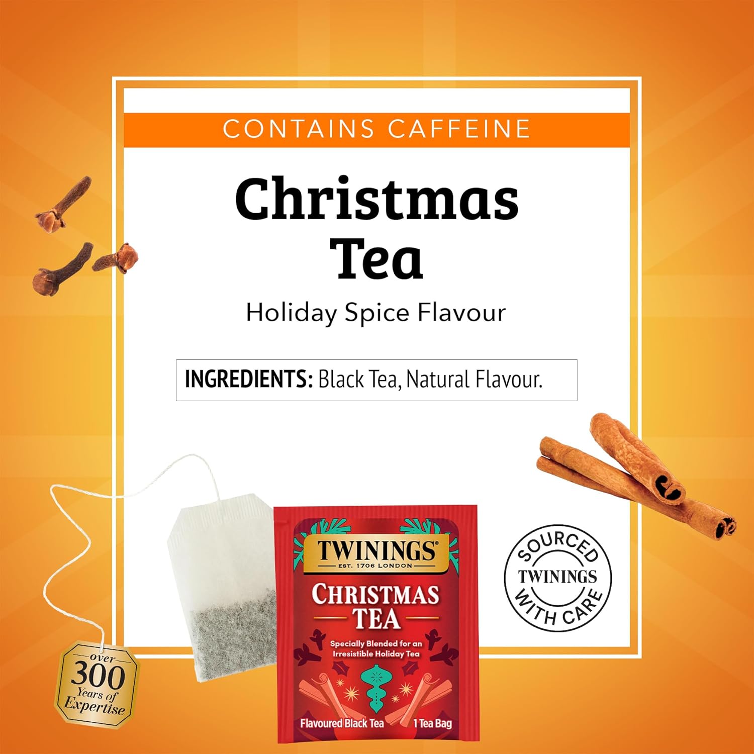 Twinings Christmas Black Tea Individually Wrapped Bags, 20 Count (Pack of 1), Aromatic Cinnamon & Clove, Caffeinated, Enjoy Hot or Iced, 20 Teabags