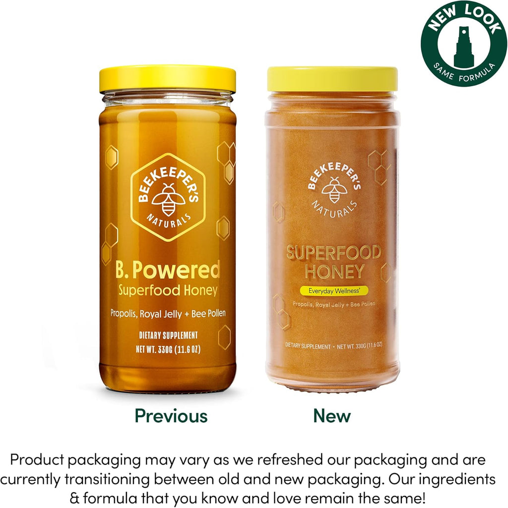 Superfood Honey by Beekeeper's Naturals - Bee Pollen, Royal Jelly, Propolis, Honey - Natural Energy, Immune Support, Mental Clarity, Athletic Performance (11.6 oz)