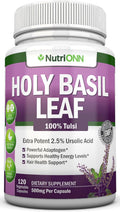 Holy Basil Leaf Capsules - 500mg - 2.5% Ursolic Acid - 120 Vegan Capsules - Real Tulsi Extract Supplement - Positive Mindset - Adaptogenic & Ayurvedic Herb