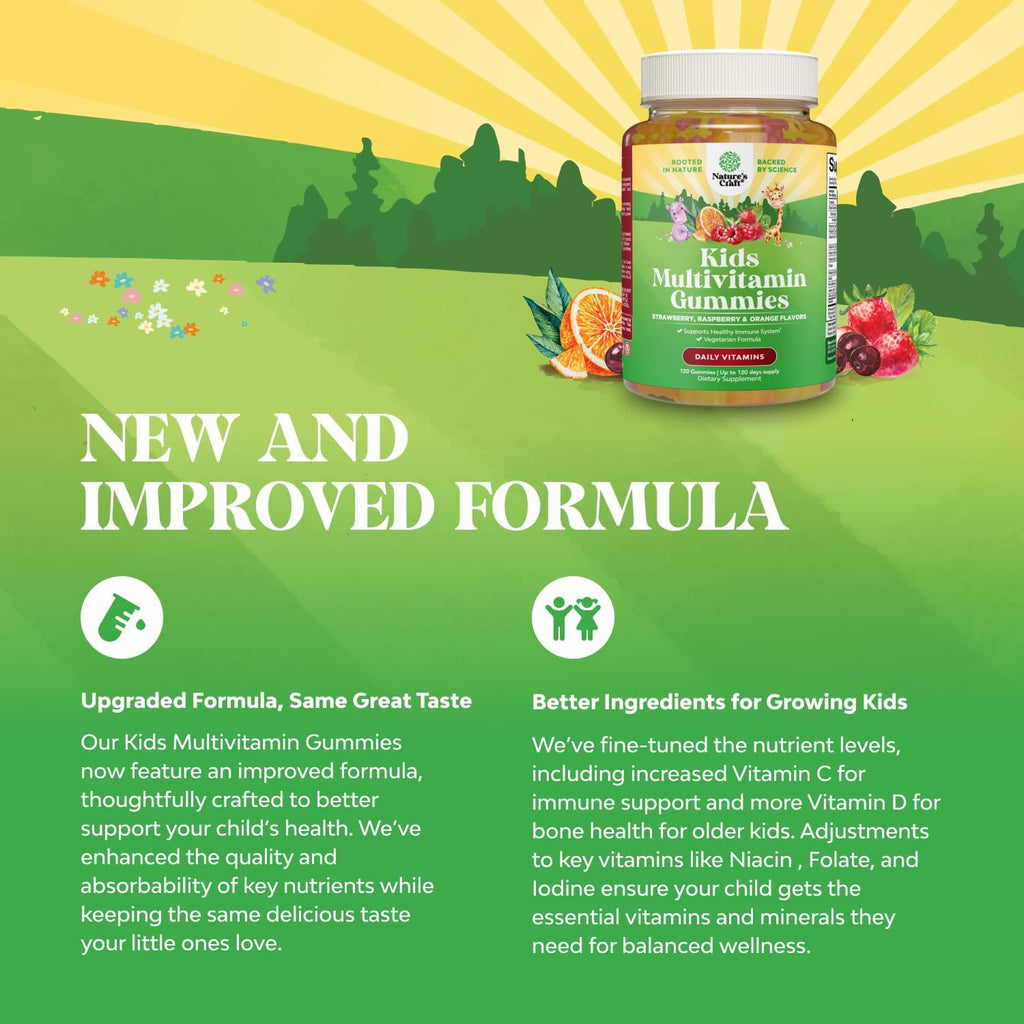 Plant Based Kids Multivitamin Gummies - Multivitamin for Kids Immunity Support Gummies with Vitamins A C D3 E B and Zinc Gelatin and Gluten Free Non-GMO Vitamins Gummy Formula 120ct