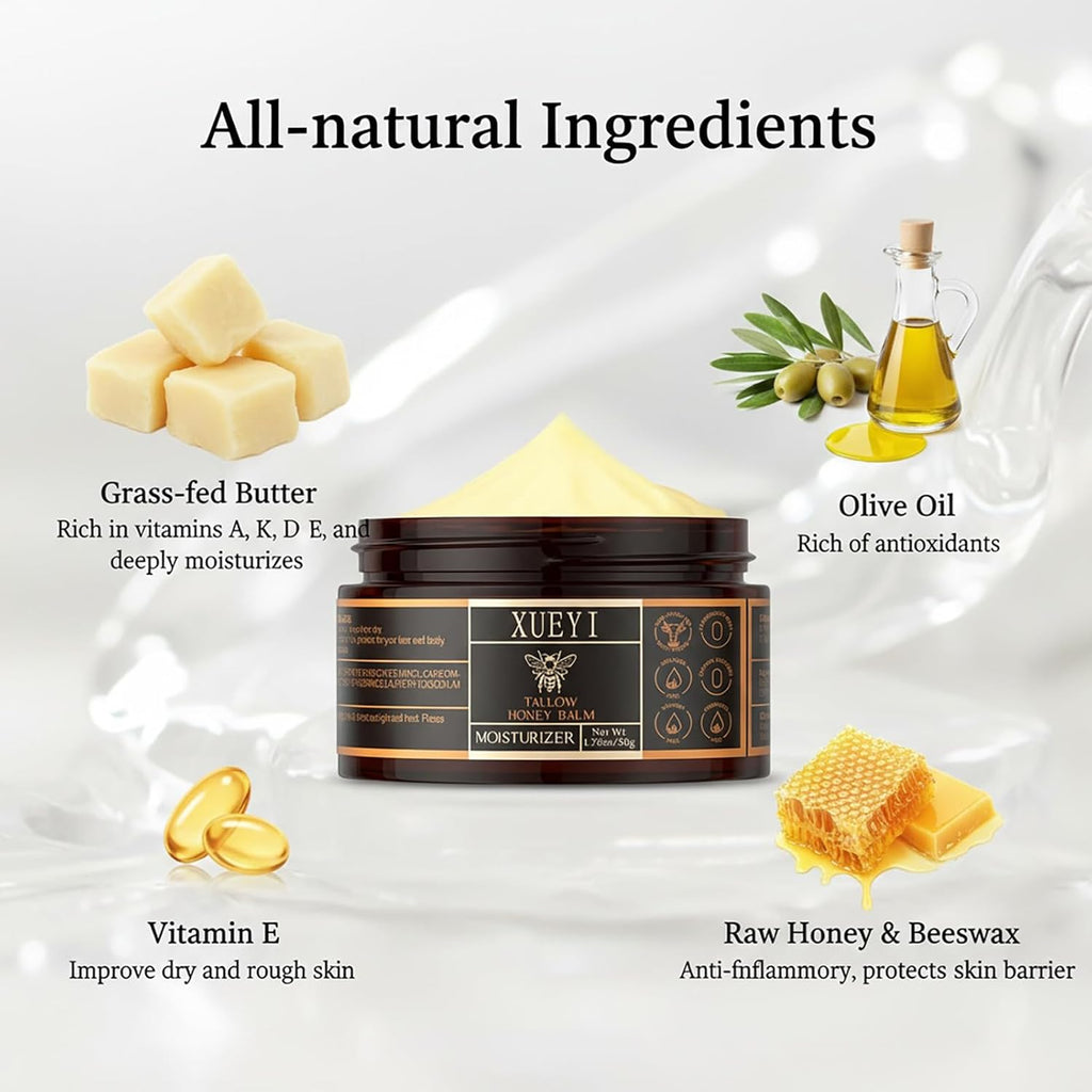 Tallow and Honey Balm - Beef Tallow for Skin, Moisturizer with Organic Grass-Fed Beef Tallow & Raw Wild Honey, Keep Skin Moist, All-Natural Moisturizer（2 Pack, 3.52Oz）
