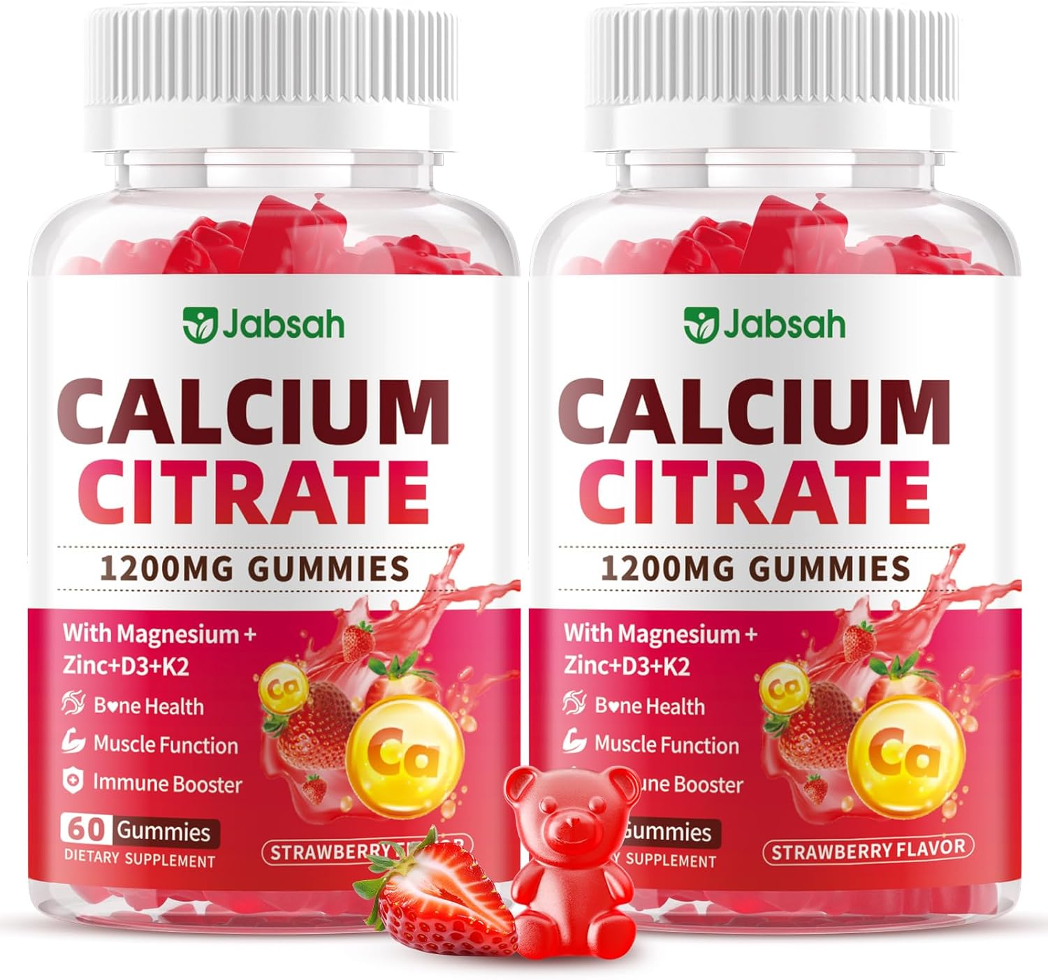 Calcium Citrate Gummies 1200mg, High Absorption Calcium Supplements with Vitamin D3, K2, Magnesium, Zinc for Bone, Muscle & Immune Support, Calcium Gummies for Women & Men, Strawberry Flavor 120 Count
