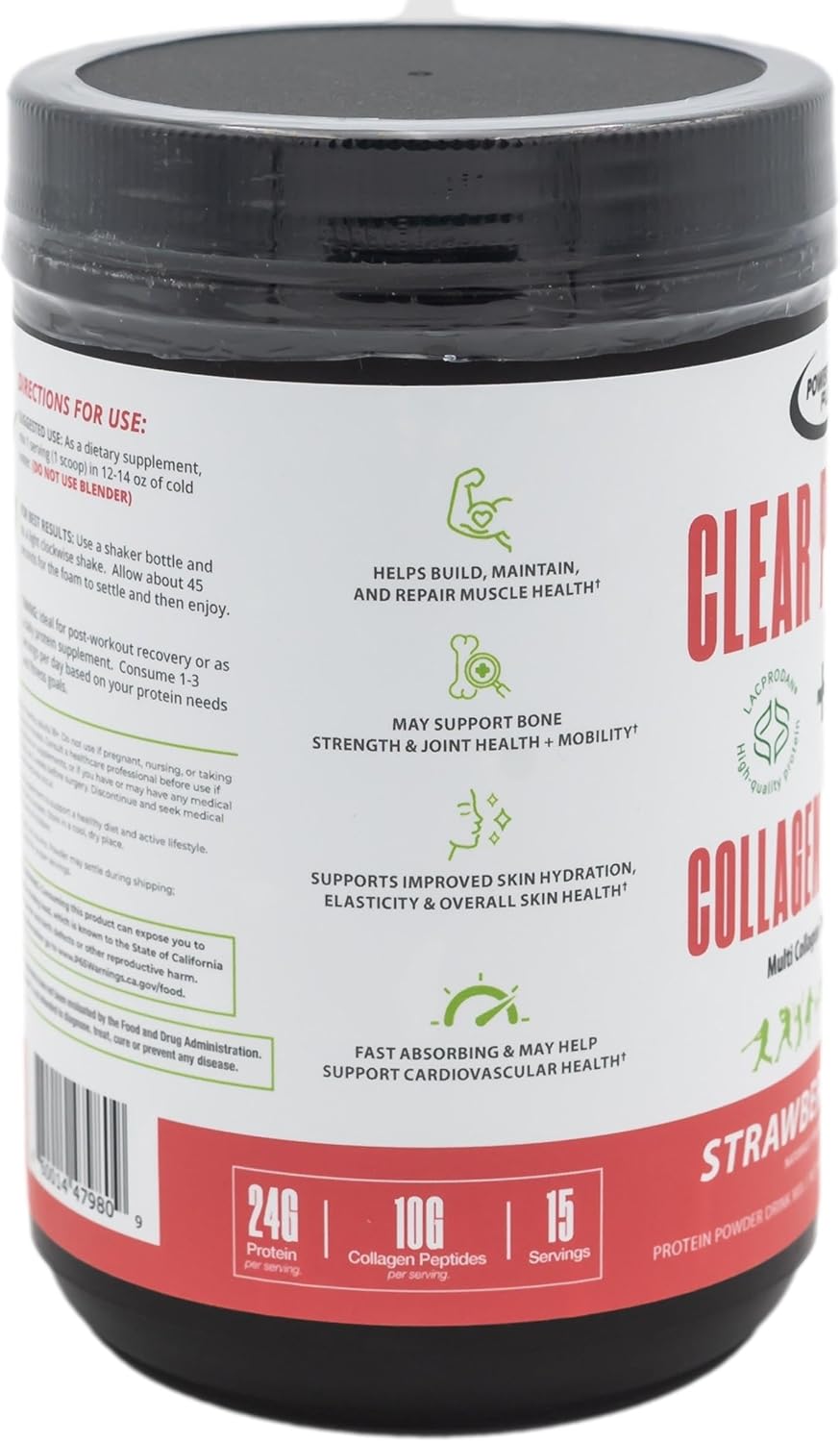 Clear Protein & Collagen Peptides Protein Powder Drink Mix - Naturally Sweetened & Flavored, Gluten Free, Lactose Free - Protein + Marine Collagen - 15 Servings (Strawberry Kiwi)