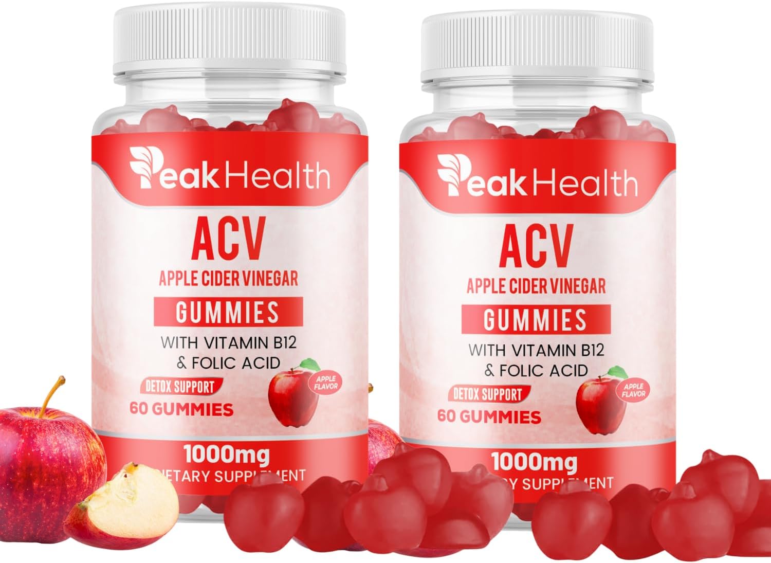 Apple Cider Vinegar Gummies with Vitamins - Delicious Apple Flavor for Women's Health, Metabolism Support & Digestive Wellness, 1000mg ACV with B12, B6, Folic Acid, 120 Vegan Gummies