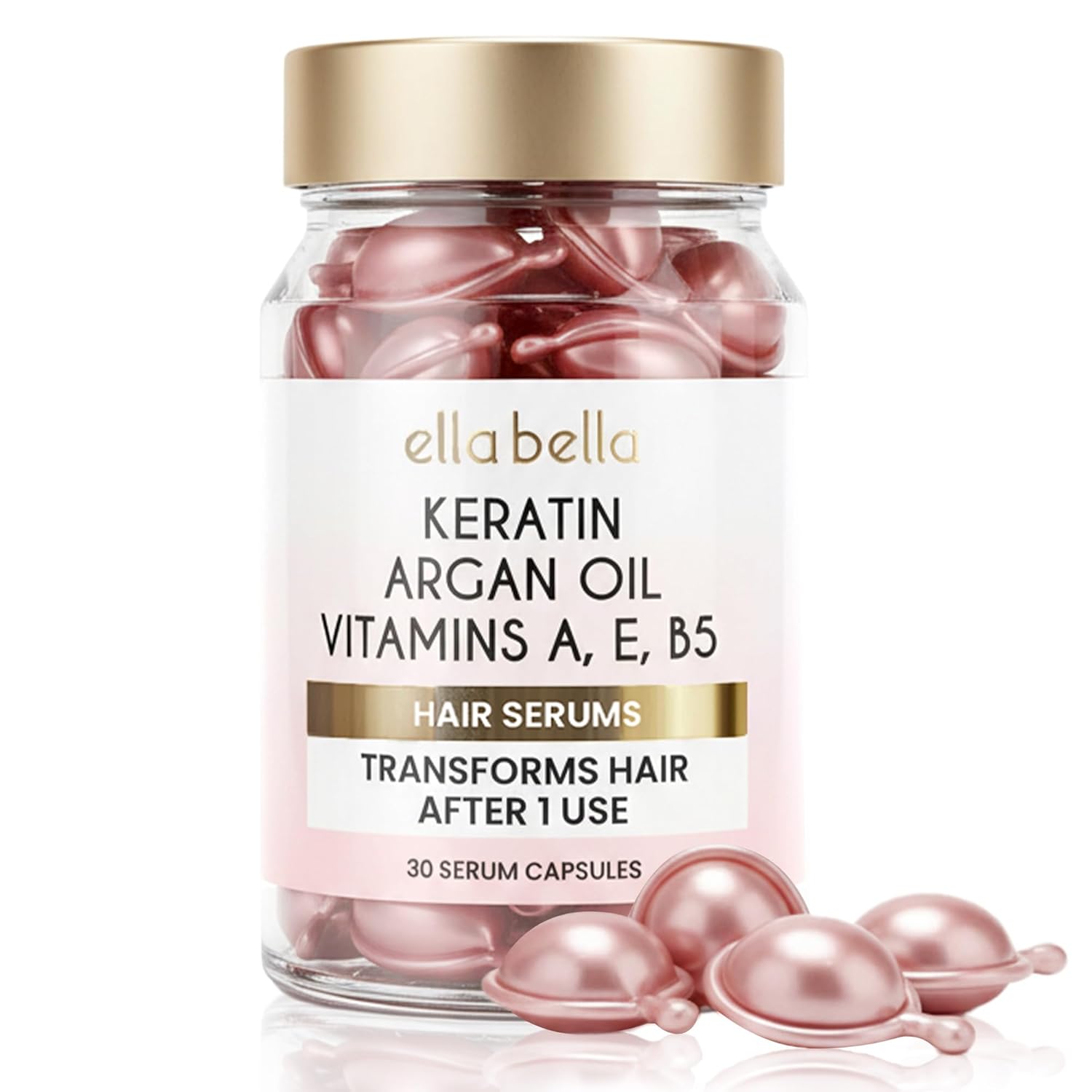 ELLA BELLA® Keratin Hair Serum with Argan Oil & Vitamins A, E, B5 – Anti-Frizz Hair Treatment & Night Repair – Hair Vitamins for Women for Smooth, Shiny, Frizz-Free Hair
