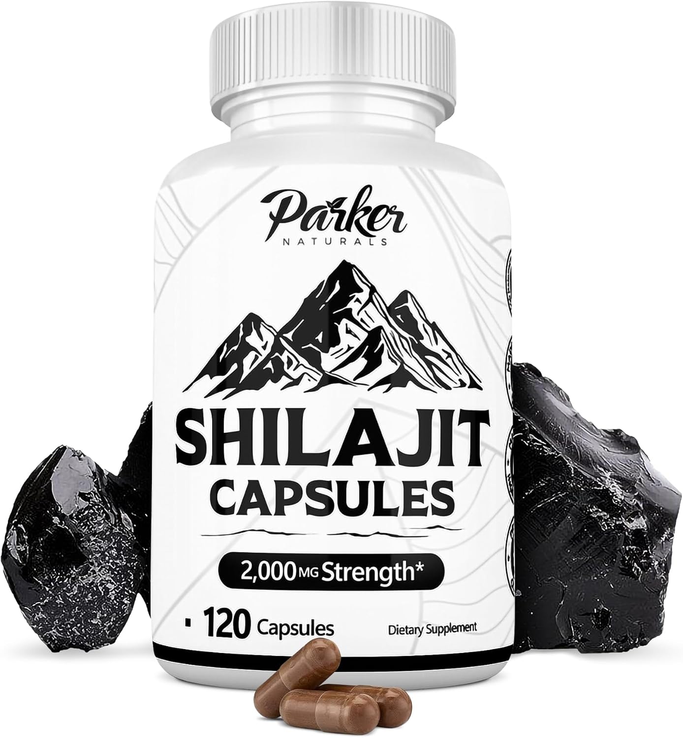 Pure Himalayan Shilajit Capsules, 2000 mg Strength Shilajit Resin and Fulvic Acid Supplement, Vegan and Gluten-Free Capsules, 120 Count