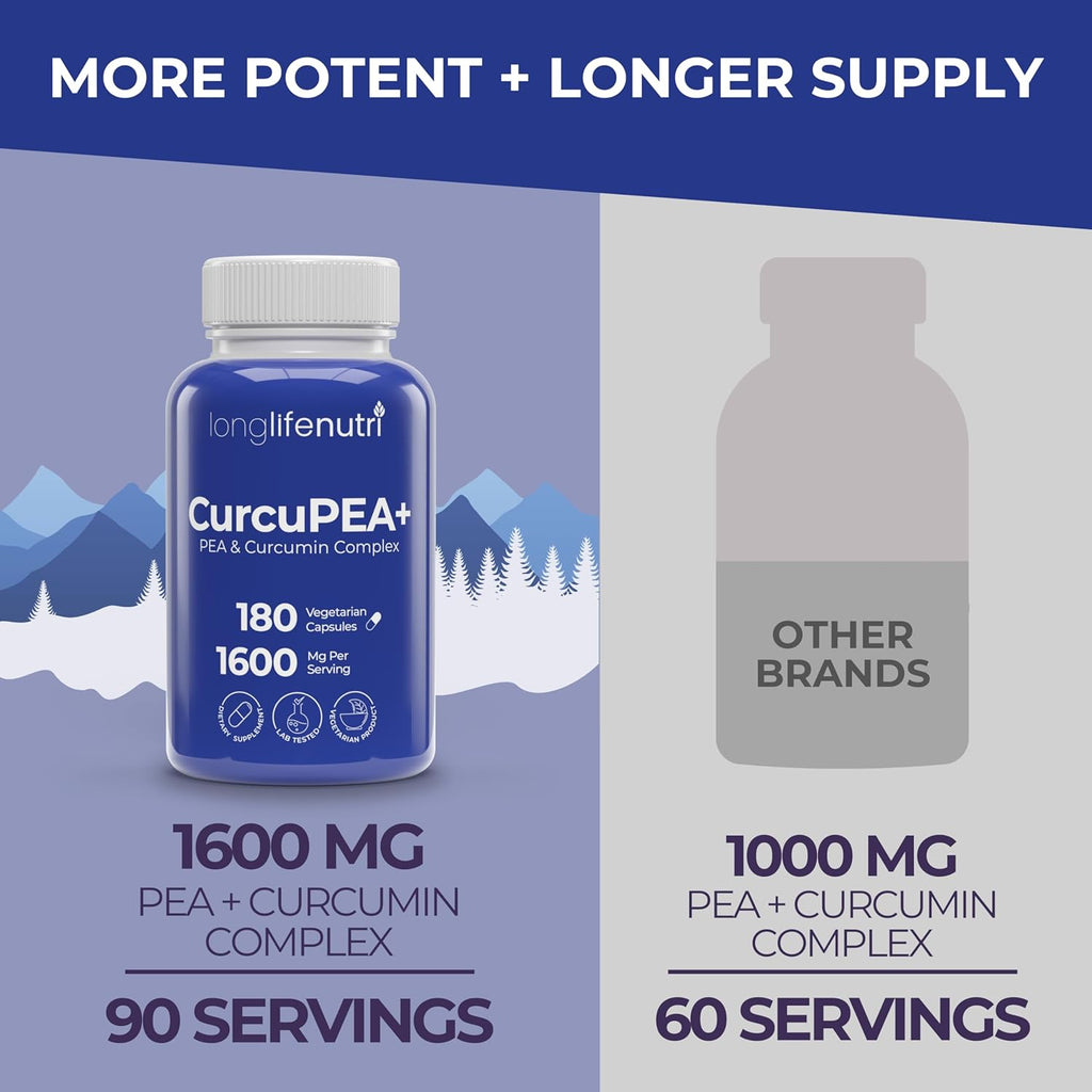CurcuPEA+ (Palmitoylethanolamide + Turmeric Complex 600mg/1000mg) – Derived from Curcumin Longa, 180 Vegetarian Capsules, Natural Antioxidant, 3-Month Supply, GMP Certified, Vegan, Made in USA