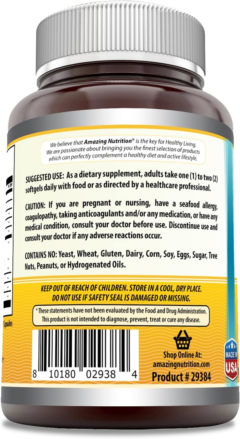 Amazing Omega Norwegian Cod Liver Oil 1250 mg 120 Softgels Supplement (Fresh Orange Flavor)