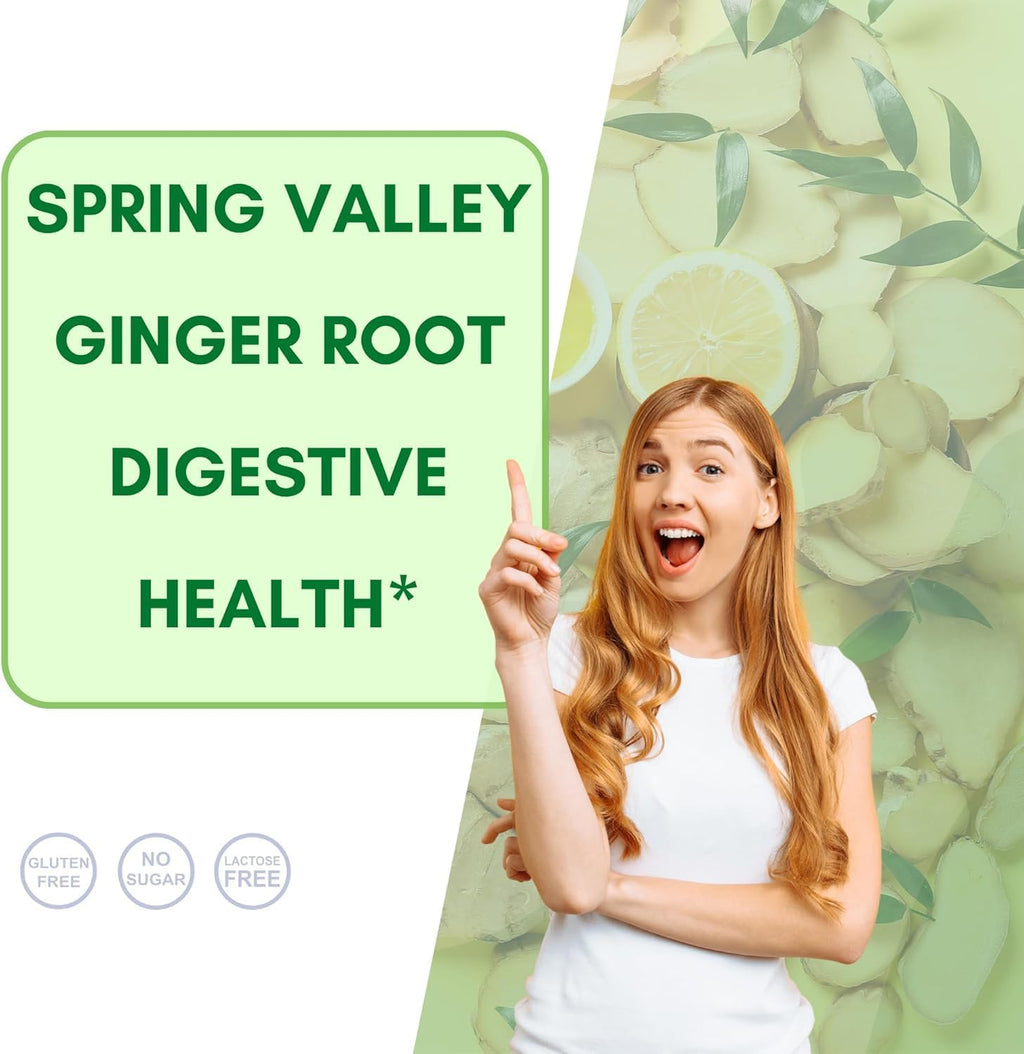 Spring Valley Ginger Root 550mg, Dietary Supplement Capsules, Digestive Health, 100 Count per Bottle (Pack of 2), Set with Basket Goods Store Polybag (1)