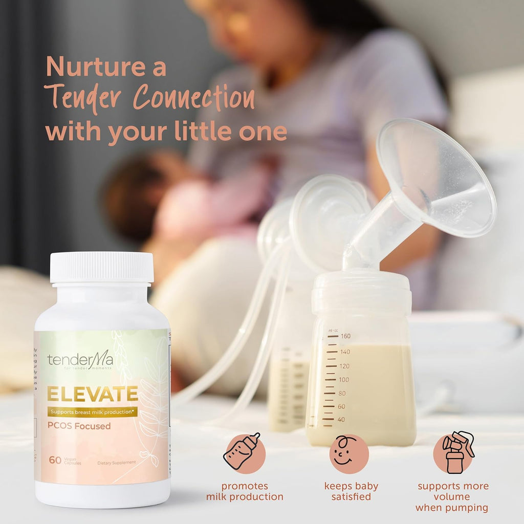 Elevate – PCOS Focused Lactation Support with Orgainc Goat’s Rue, Lion’s Mane, Shatavari & Ceylon Cinnamon – Vegan, Non-GMO, Herbal Supplement for Breastfeeding Moms – 60 Capsules
