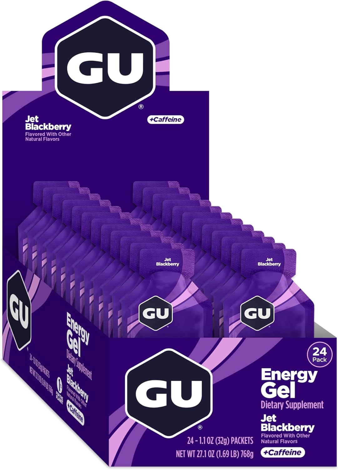 GU Energy Original Sports Nutrition Energy Gel, Jet Blackberry, 24 Count Box (123044)